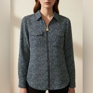 Women’s Michael Kors Blue and White Patterned Zip-Up Top size Small